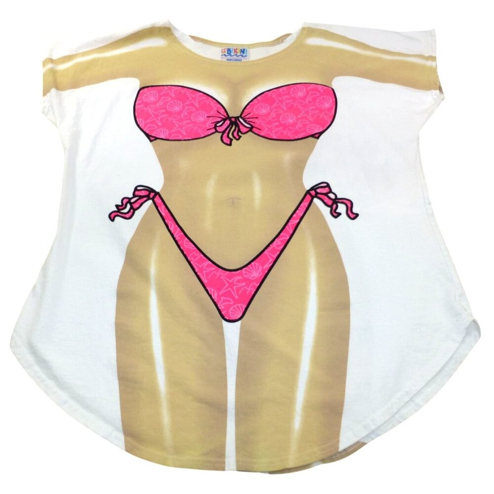 Funny Bikini Illusion Cover Up T-Shirt Womens One Size Fits Most LA Imprints Whi